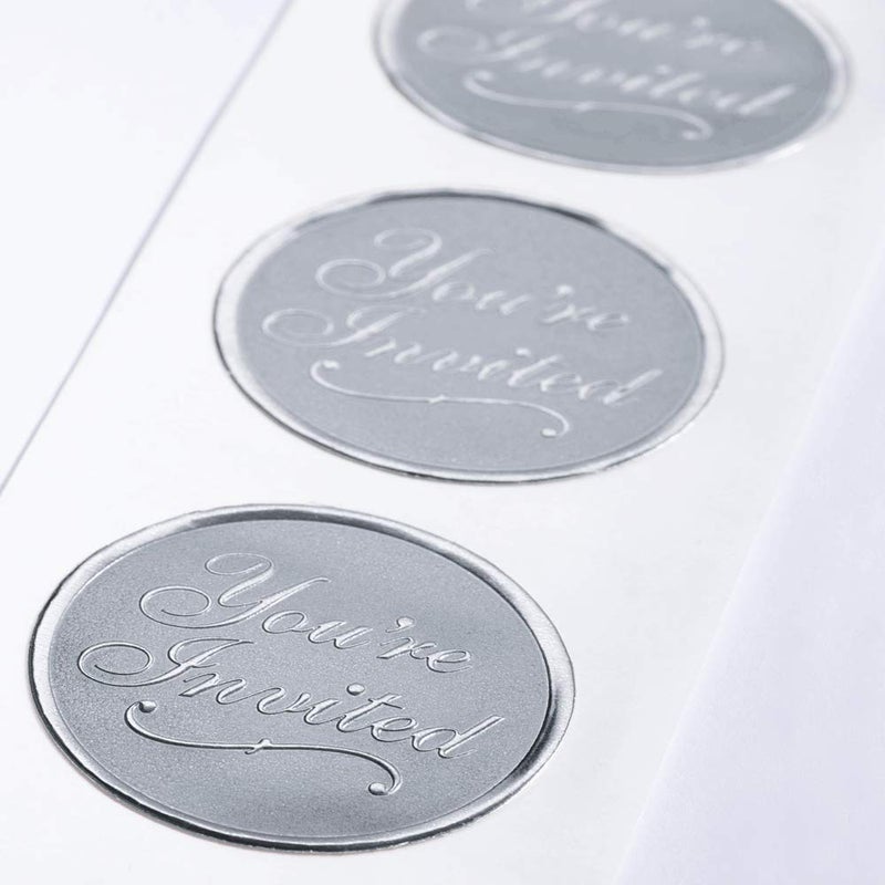 PaperDirect Silver You're Invited Round Embossed Foil Seals, 48 Count - Image 4